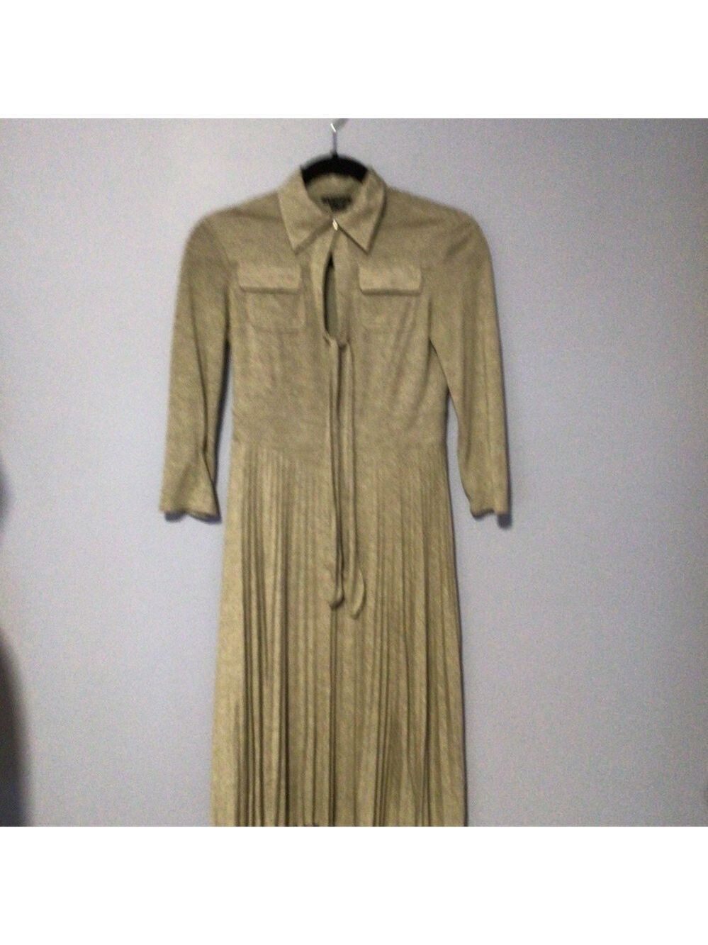 Theory Tan Pleated Tie-Front Dress Small Quiet Luxury Minimalist - Picture 8 of 14
